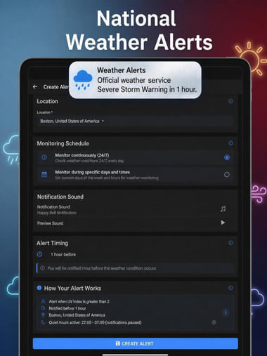 Weather Alerts on tablet — app overview