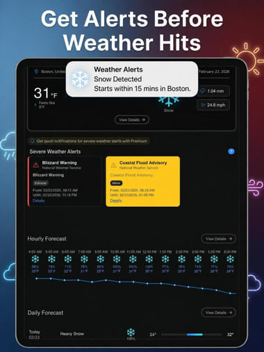 Weather Alerts on tablet — weather details