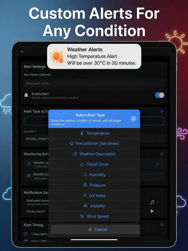 Weather Alerts on tablet — alerts and settings